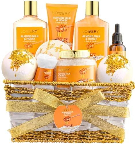 Geschenk für Frauen – 10-teiliges Beauty- und Pflegeset mit Mandelmilch & Honig – Entspannendes Spa-Set für Zuhause – Geburtstags-, Muttertags- und Jubiläumsgeschenk