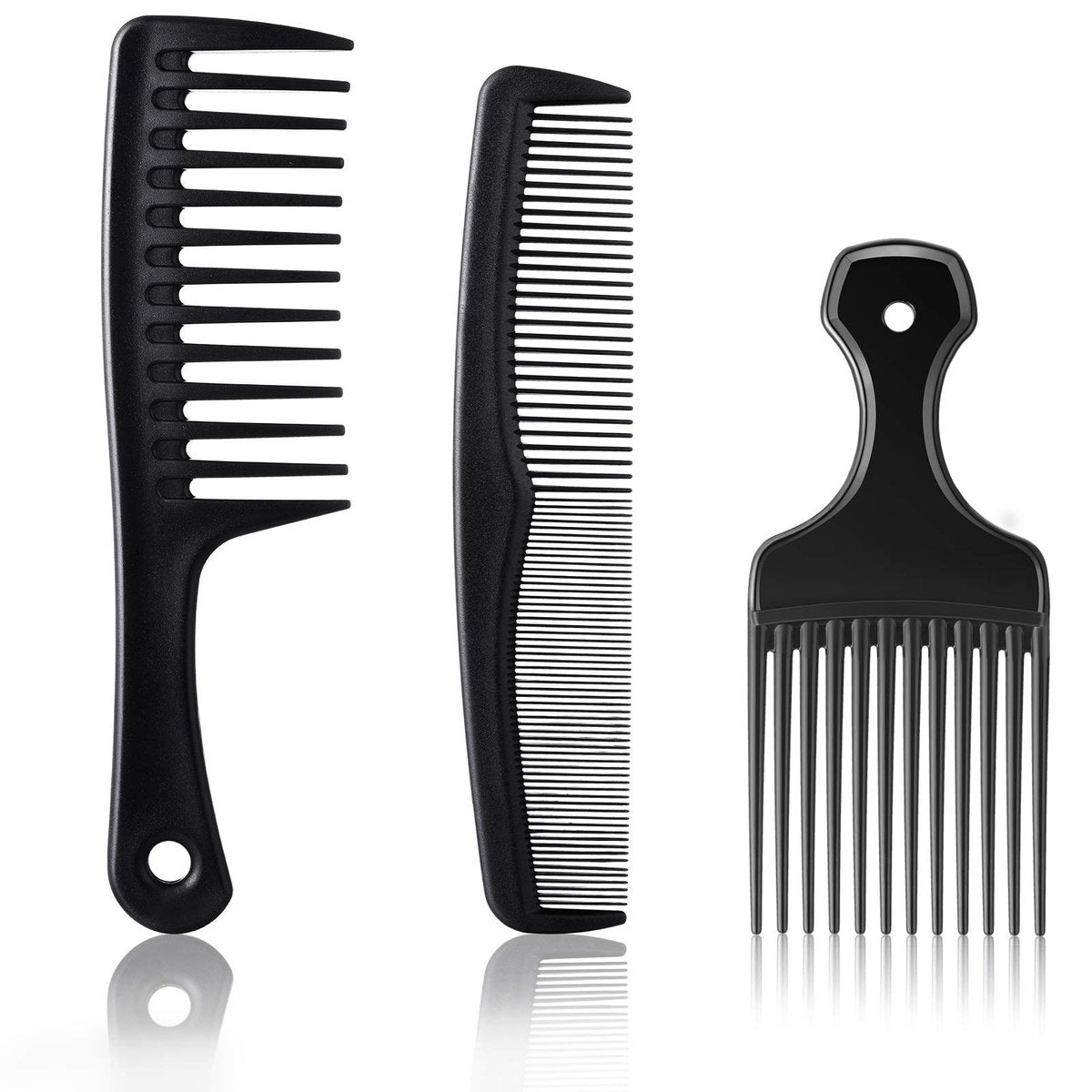 Patelai 3-teiliges Haarkamm-Set: Breitzinkiger Afro-Kamm für Männer – Entwirren und Stylen von langem, dickem, lockigem Haar – Carbonfaser-Pick-Barber-Bürstenwerkzeug