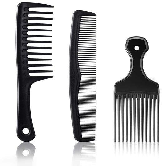 Patelai 3-teiliges Haarkamm-Set: Breitzinkiger Afro-Kamm für Männer – Entwirren und Stylen von langem, dickem, lockigem Haar – Carbonfaser-Pick-Barber-Bürstenwerkzeug