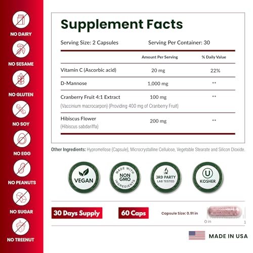 ForestLeaf D-Mannose 1000mg Kapseln – Mit Cranberry, Hibiskus & Vitamin C für die Harnwegsgesundheit von Frauen und Männern – 60 Kapseln