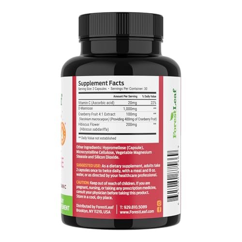 ForestLeaf D-Mannose 1000mg Kapseln – Mit Cranberry, Hibiskus & Vitamin C für die Harnwegsgesundheit von Frauen und Männern – 60 Kapseln