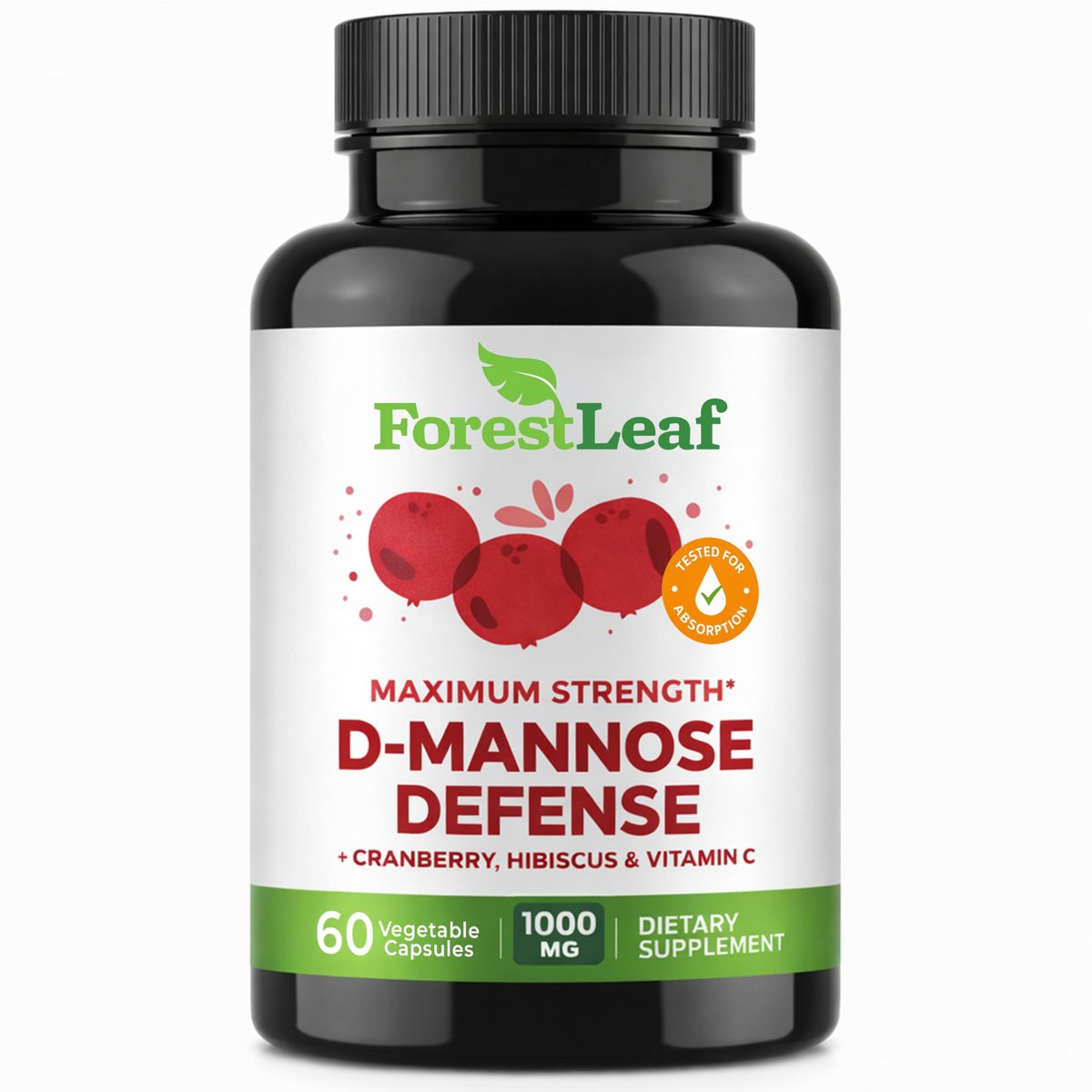 ForestLeaf D-Mannose 1000mg Kapseln – Mit Cranberry, Hibiskus & Vitamin C für die Harnwegsgesundheit von Frauen und Männern – 60 Kapseln
