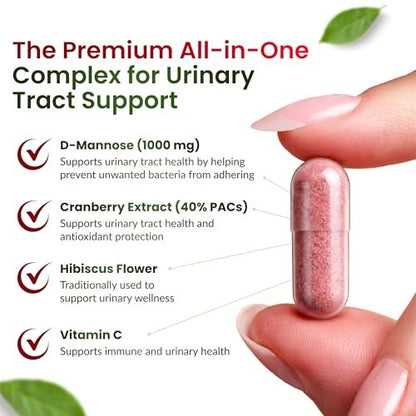 ForestLeaf D-Mannose 1000mg Kapseln – Mit Cranberry, Hibiskus & Vitamin C für die Harnwegsgesundheit von Frauen und Männern – 60 Kapseln
