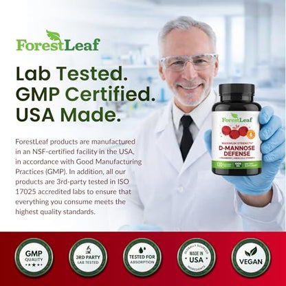 ForestLeaf D-Mannose 1000mg Kapseln – Mit Cranberry, Hibiskus & Vitamin C für die Harnwegsgesundheit von Frauen und Männern – 60 Kapseln