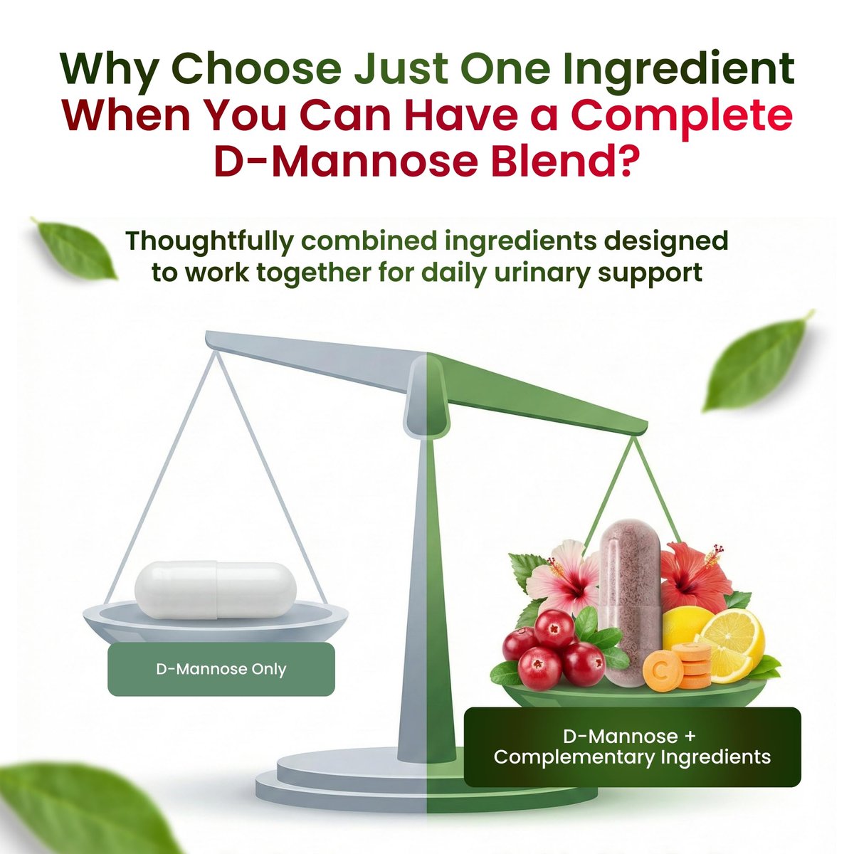 ForestLeaf D-Mannose 1000mg Kapseln – Mit Cranberry, Hibiskus & Vitamin C für die Harnwegsgesundheit von Frauen und Männern – 60 Kapseln