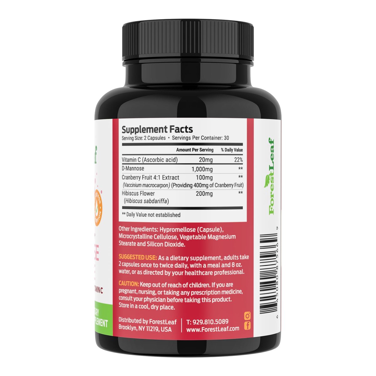ForestLeaf D-Mannose 1000mg Kapseln – Mit Cranberry, Hibiskus & Vitamin C für die Harnwegsgesundheit von Frauen und Männern – 60 Kapseln
