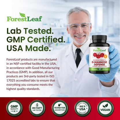 ForestLeaf D-Mannose 1000mg Kapseln – Mit Cranberry, Hibiskus & Vitamin C für die Harnwegsgesundheit von Frauen und Männern – 60 Kapseln