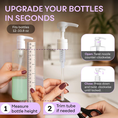 BRIGHTFROM Universeller Spenderpumpe für Shampoo & Conditioner 1L /33,8 oz – Passend für die meisten Flaschen von 12 oz bis 33,8 oz mit 28/410 Halsgröße, 2er-Pack, Weiß/Schwarz