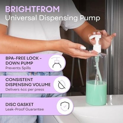 BRIGHTFROM Universeller Spenderpumpe für Shampoo & Conditioner 1L /33,8 oz – Passend für die meisten Flaschen von 12 oz bis 33,8 oz mit 28/410 Halsgröße, 2er-Pack, Weiß/Schwarz