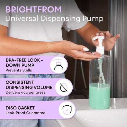 BRIGHTFROM Universeller Spenderpumpe für Shampoo & Conditioner 1L /33,8 oz – Passend für die meisten Flaschen von 12 oz bis 33,8 oz mit 28/410 Halsgröße, 2er-Pack, Weiß/Schwarz