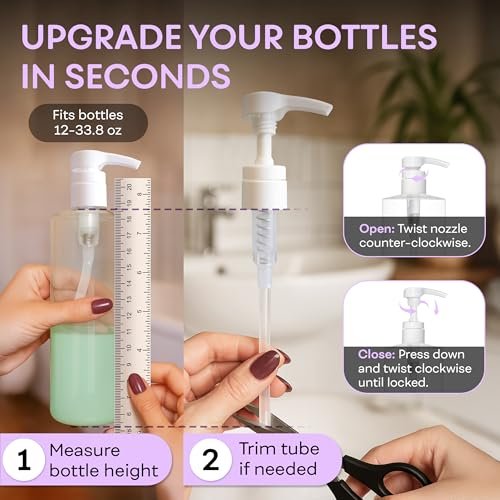 BRIGHTFROM Universeller Spenderpumpe für Shampoo & Conditioner 1L /33,8 oz – Passend für die meisten Flaschen von 12 oz bis 33,8 oz mit 28/410 Halsgröße, 2er-Pack, Weiß/Schwarz