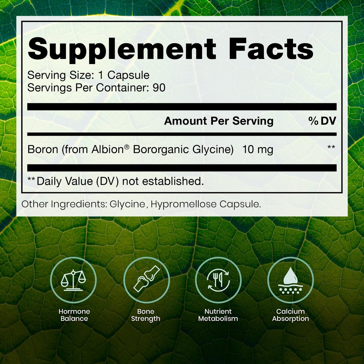Bio Boron, 10mg/Kapsel, Bororganischer Glycin-Boron-Komplex für Männer & Frauen, veganes Mineralstoffpräparat für Knochen, Herz-Kreislauf-Funktion & Immununterstützung, 90 vegetarische Kapseln