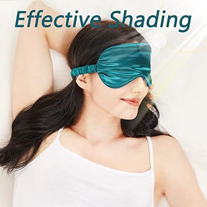LERSVICVIL Schlafmaske 4er Pack – Seidige Augenmaske aus Satin mit elastischem Band für Reisen und Nickerchen – für Damen und Herren (Schwarz, Silber, Pink und Dunkelgrün)
