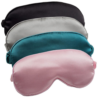 LERSVICVIL Schlafmaske 4er Pack – Seidige Augenmaske aus Satin mit elastischem Band für Reisen und Nickerchen – für Damen und Herren (Schwarz, Silber, Pink und Dunkelgrün)