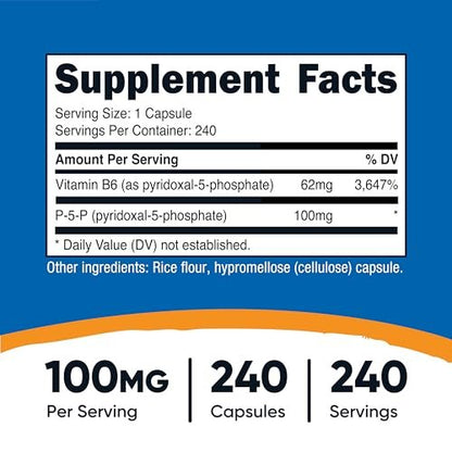Nutricost P5P Vitamin B6 Supplement 100mg, 240 Kapseln (Pyridoxal-5-Phosphat) - Vegetarierfreundlich, Nicht-GVO, Glutenfrei