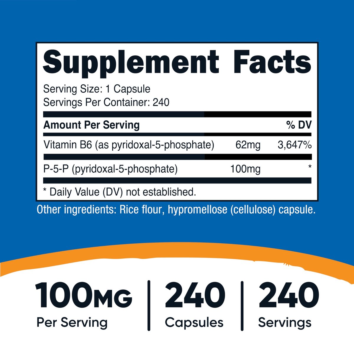 Nutricost P5P Vitamin B6 Supplement 100mg, 240 Kapseln (Pyridoxal-5-Phosphat) - Vegetarierfreundlich, Nicht-GVO, Glutenfrei