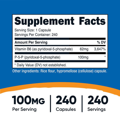 Nutricost P5P Vitamin B6 Supplement 100mg, 240 Kapseln (Pyridoxal-5-Phosphat) - Vegetarierfreundlich, Nicht-GVO, Glutenfrei