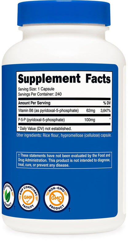 Nutricost P5P Vitamin B6 Supplement 100mg, 240 Kapseln (Pyridoxal-5-Phosphat) - Vegetarierfreundlich, Nicht-GVO, Glutenfrei