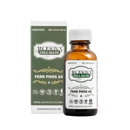 Jackson's #4 Zellsalz Ferr phos 6X (500 Pellets) – Veganes, laktosefreies Schuessler-Salz Ferrum phosphoricum 6X (Hergestellt in den USA)