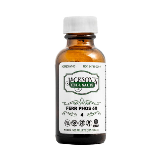 Jackson's #4 Zellsalz Ferr phos 6X (500 Pellets) – Veganes, laktosefreies Schuessler-Salz Ferrum phosphoricum 6X (Hergestellt in den USA)