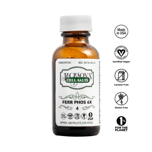 Jackson's #4 Zellsalz Ferr phos 6X (500 Pellets) – Veganes, laktosefreies Schuessler-Salz Ferrum phosphoricum 6X (Hergestellt in den USA)