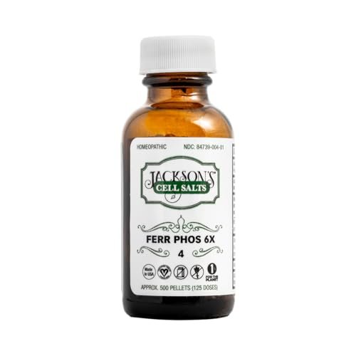 Jackson's #4 Zellsalz Ferr phos 6X (500 Pellets) – Veganes, laktosefreies Schuessler-Salz Ferrum phosphoricum 6X (Hergestellt in den USA)