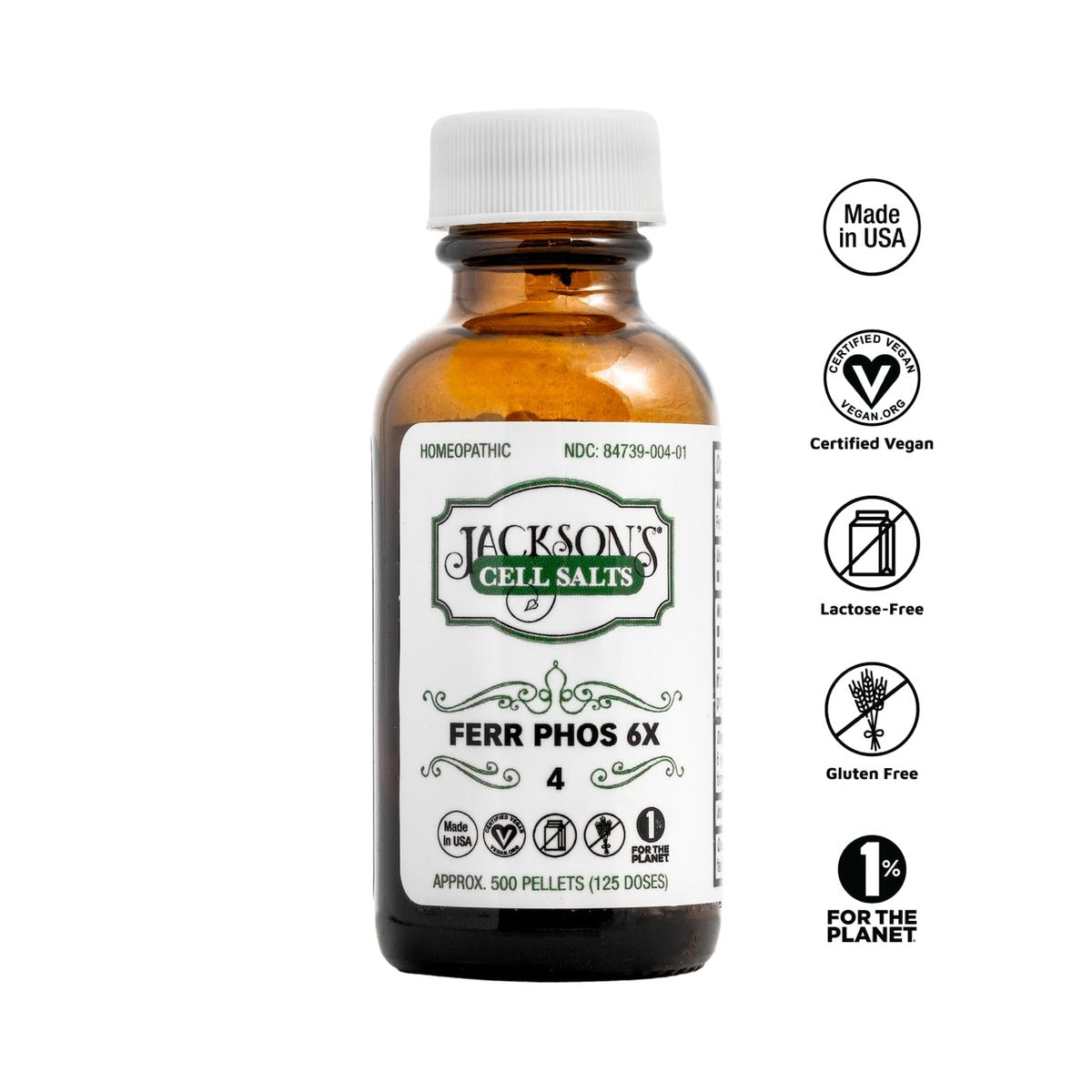 Jackson's #4 Zellsalz Ferr phos 6X (500 Pellets) – Veganes, laktosefreies Schuessler-Salz Ferrum phosphoricum 6X (Hergestellt in den USA)