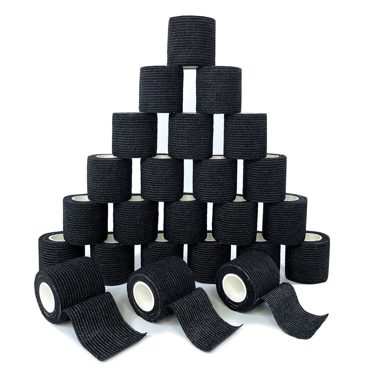 24er Pack 2" x 5 Yards CARBOU Selbstklebende Bandagen Sportwickel, Athletische Elastische Kohäsionsbandage für Sport, Verletzungen, Behandlungen und Genesung, Erste-Hilfe-Veterinärwickel für Katzen, Hunde - Schwarz