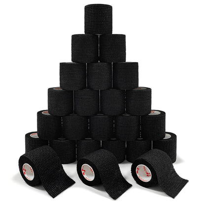 24er Pack 2" x 5 Yards CARBOU Selbstklebende Bandagen Sportwickel, Athletische Elastische Kohäsionsbandage für Sport, Verletzungen, Behandlungen und Genesung, Erste-Hilfe-Veterinärwickel für Katzen, Hunde - Schwarz