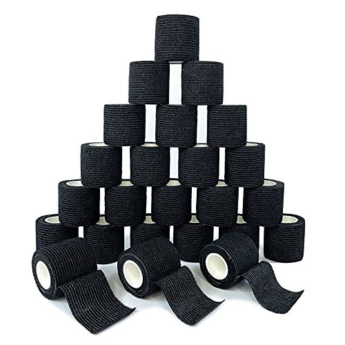 24er Pack 2" x 5 Yards CARBOU Selbstklebende Bandagen Sportwickel, Athletische Elastische Kohäsionsbandage für Sport, Verletzungen, Behandlungen und Genesung, Erste-Hilfe-Veterinärwickel für Katzen, Hunde - Schwarz