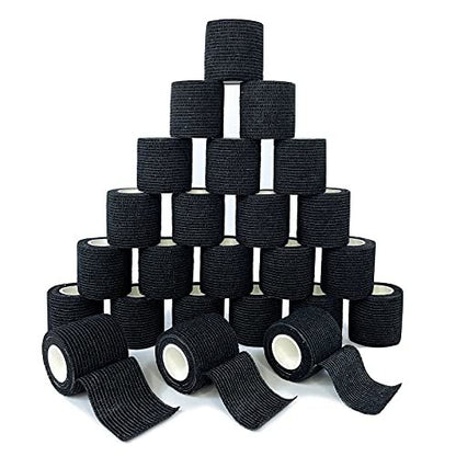 24er Pack 2" x 5 Yards CARBOU Selbstklebende Bandagen Sportwickel, Athletische Elastische Kohäsionsbandage für Sport, Verletzungen, Behandlungen und Genesung, Erste-Hilfe-Veterinärwickel für Katzen, Hunde - Schwarz
