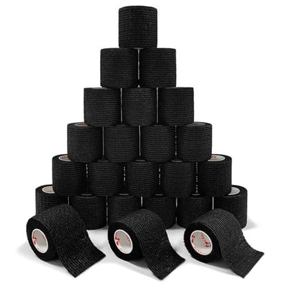 24er Pack 2" x 5 Yards CARBOU Selbstklebende Bandagen Sportwickel, Athletische Elastische Kohäsionsbandage für Sport, Verletzungen, Behandlungen und Genesung, Erste-Hilfe-Veterinärwickel für Katzen, Hunde - Schwarz