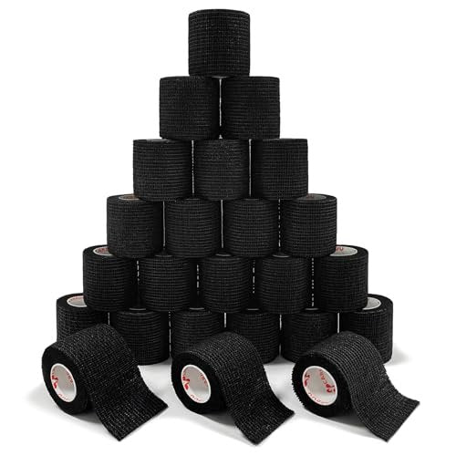 24er Pack 2" x 5 Yards CARBOU Selbstklebende Bandagen Sportwickel, Athletische Elastische Kohäsionsbandage für Sport, Verletzungen, Behandlungen und Genesung, Erste-Hilfe-Veterinärwickel für Katzen, Hunde - Schwarz