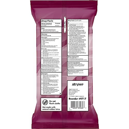 Stryker Sage 2% Chlorhexidin-Gluconat (CHG) Tücher – 1 Packung, 6 Tücher – Spülfreie antiseptische präoperative Hautvorbereitung