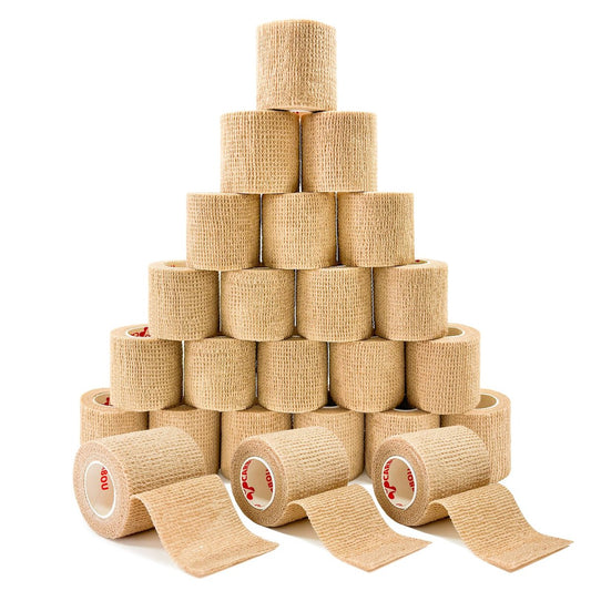 24er Pack 2" x 5 Yards Carbou Selbstklebende Bandagen Vorwickel, Athletische Elastische Kohäsionsbandage für Sport, Verletzungen, Behandlungen und Genesung, Erste-Hilfe-Veterinärwickel für Katze, Hund - Beige
