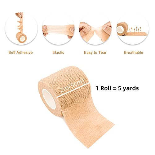 24er Pack 2" x 5 Yards Carbou Selbstklebende Bandagen Vorwickel, Athletische Elastische Kohäsionsbandage für Sport, Verletzungen, Behandlungen und Genesung, Erste-Hilfe-Veterinärwickel für Katze, Hund - Beige