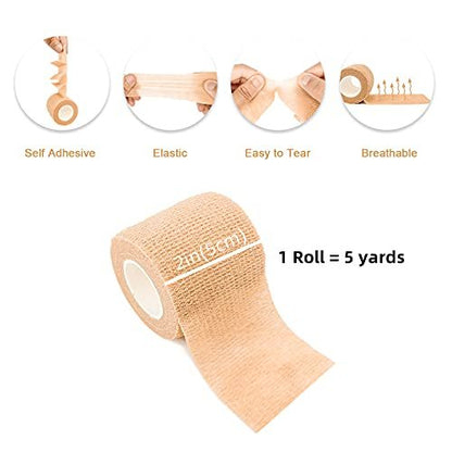 24er Pack 2" x 5 Yards Carbou Selbstklebende Bandagen Vorwickel, Athletische Elastische Kohäsionsbandage für Sport, Verletzungen, Behandlungen und Genesung, Erste-Hilfe-Veterinärwickel für Katze, Hund - Beige