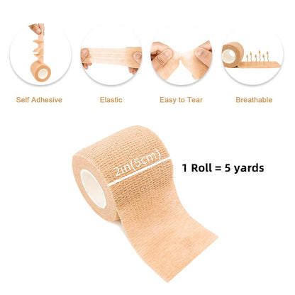 24er Pack 2" x 5 Yards Carbou Selbstklebende Bandagen Vorwickel, Athletische Elastische Kohäsionsbandage für Sport, Verletzungen, Behandlungen und Genesung, Erste-Hilfe-Veterinärwickel für Katze, Hund - Beige