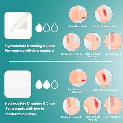 Dimora Hydrokolloid Wundverband, 10 Stück ultradünn 10x10 cm großes Pflaster mit Selbstklebung, schnelle Heilung bei Dekubitus, Verbrennungen, Blasen, Akne-Pflege, steril und wasserdicht
