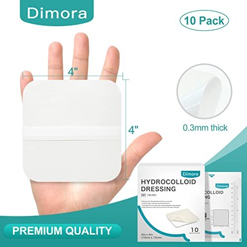 Dimora Hydrokolloid Wundverband, 10 Stück ultradünn 10x10 cm großes Pflaster mit Selbstklebung, schnelle Heilung bei Dekubitus, Verbrennungen, Blasen, Akne-Pflege, steril und wasserdicht