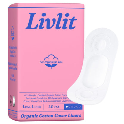 Livlit Ultra Dünne Slipeinlagen, 100% zertifizierte Bio-Baumwolle aus Texas, leichte Saugfähigkeit, chlorfrei, unparfümiert, hypoallergen (40 Stück)