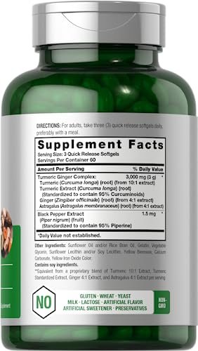 Horbäach Kurkuma & Ingwer Kapseln | 180 Softgels mit Schwarzem Pfeffer Extrakt | Nicht-GVO, Glutenfrei