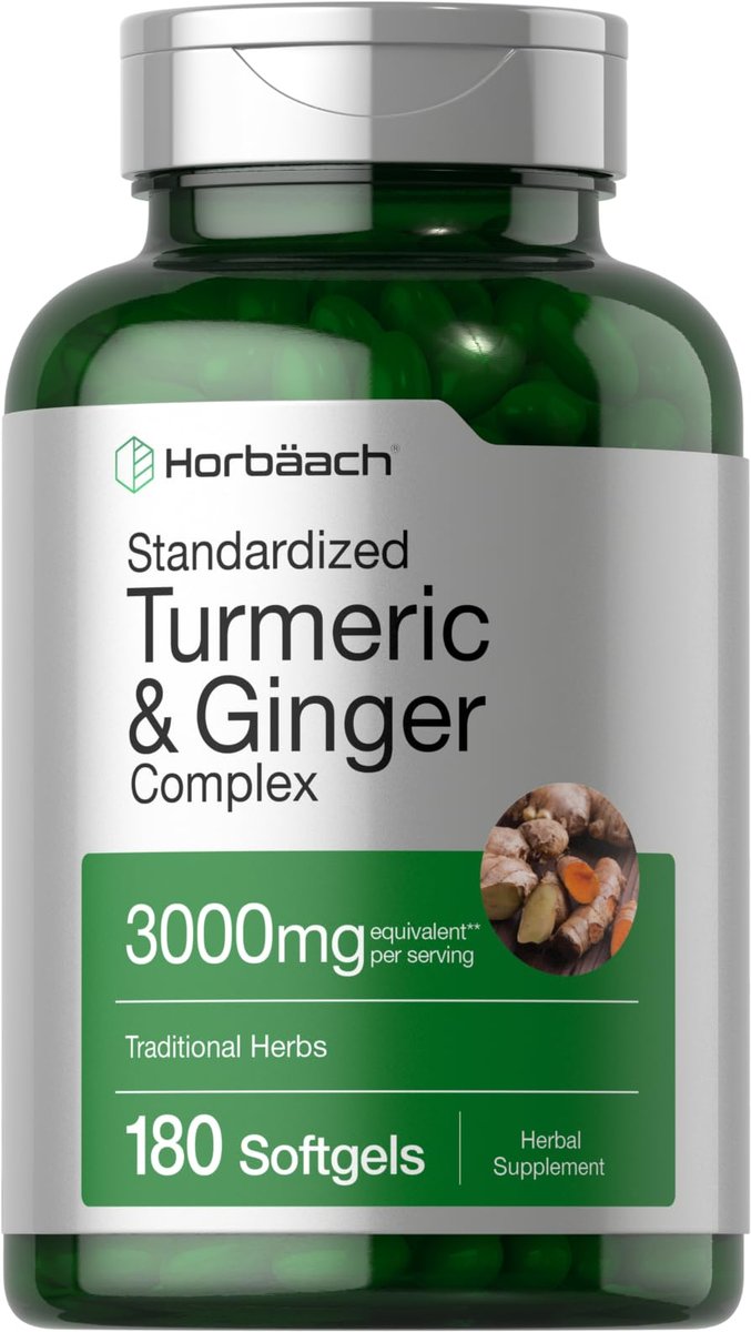 Horbäach Kurkuma & Ingwer Kapseln | 180 Softgels mit Schwarzem Pfeffer Extrakt | Nicht-GVO, Glutenfrei