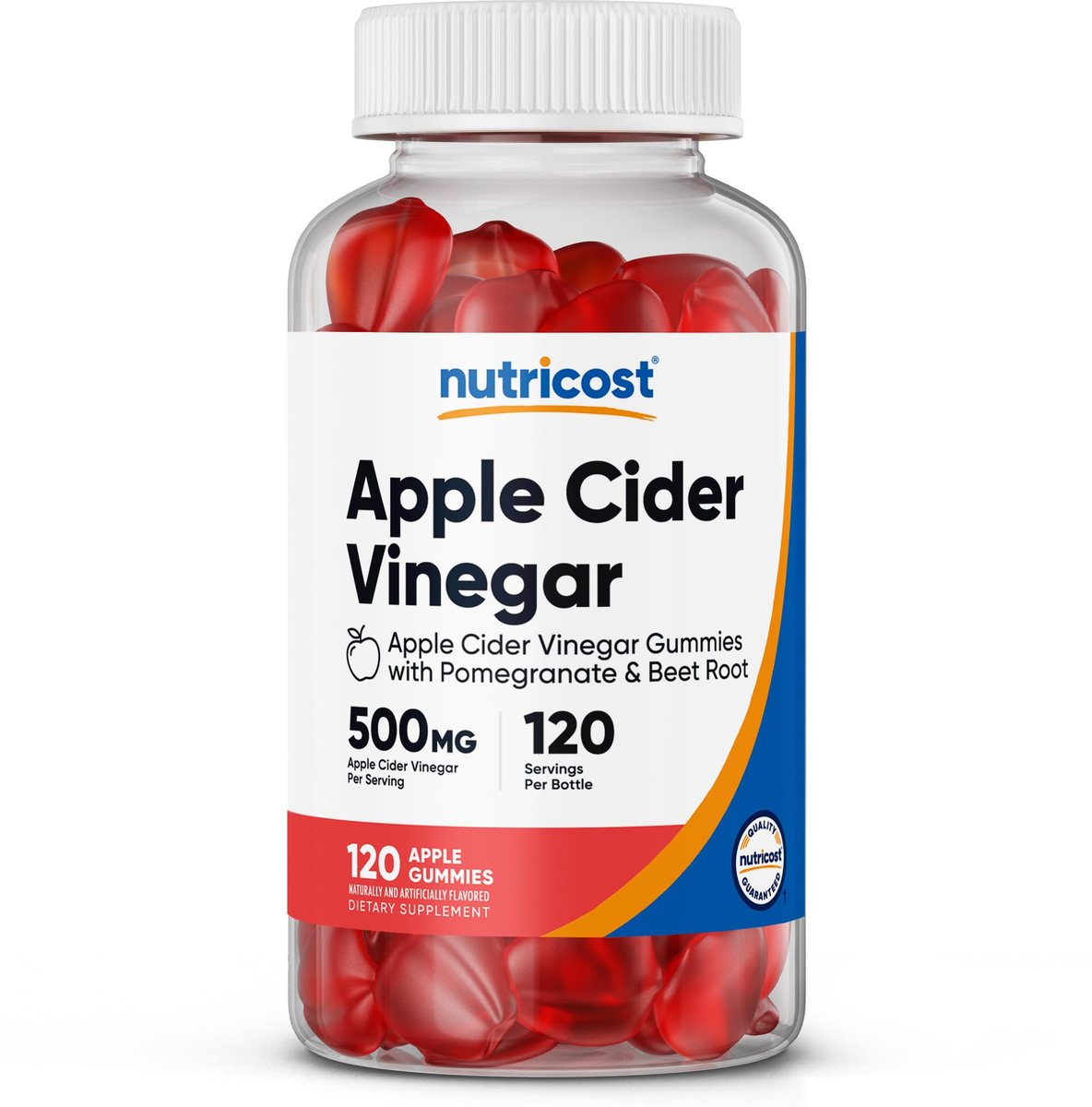 Nutricost Apfelessig Gummies 500mg, 120 Stück, Apfelgeschmack - Glutenfrei, Nicht-GVO, Ohne Maissirup
