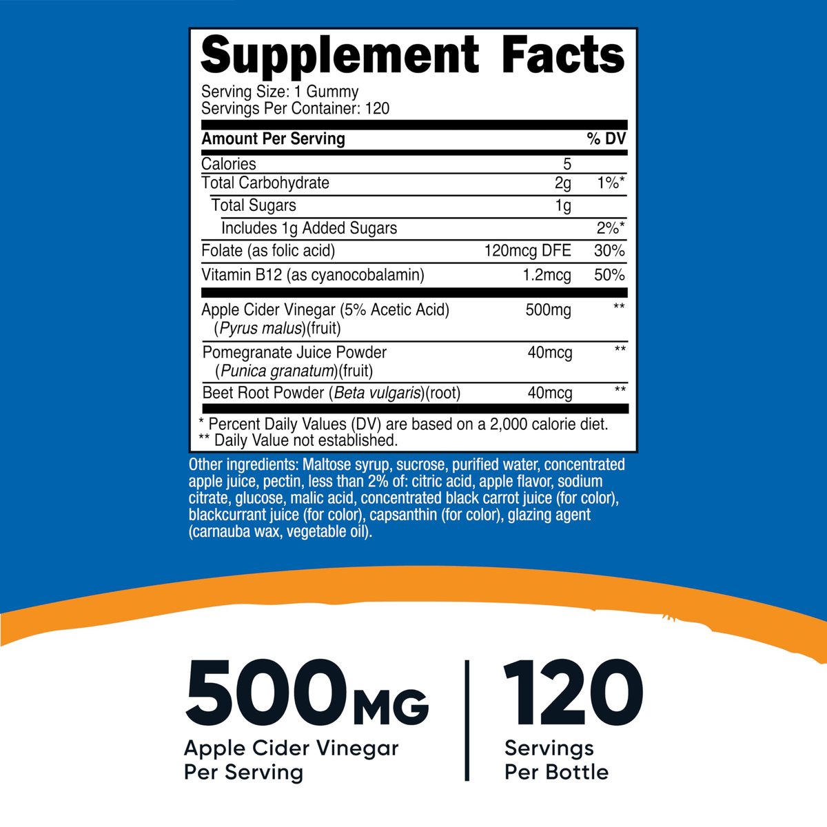 Nutricost Apfelessig Gummies 500mg, 120 Stück, Apfelgeschmack - Glutenfrei, Nicht-GVO, Ohne Maissirup
