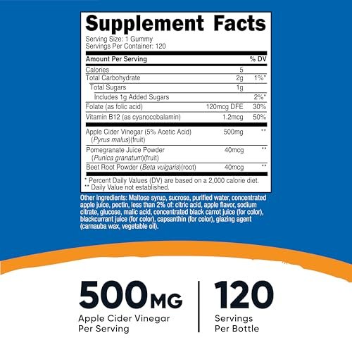 Nutricost Apfelessig Gummies 500mg, 120 Stück, Apfelgeschmack - Glutenfrei, Nicht-GVO, Ohne Maissirup