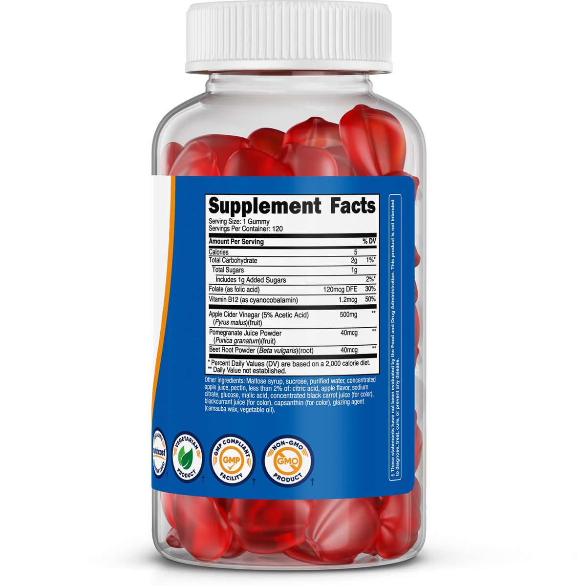 Nutricost Apfelessig Gummies 500mg, 120 Stück, Apfelgeschmack - Glutenfrei, Nicht-GVO, Ohne Maissirup