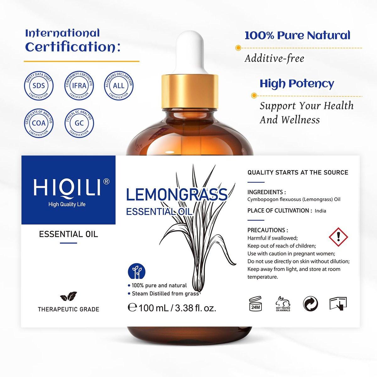 HIQILI Lemongrass Ätherisches Öl, 100% rein natürlich unverdünnt, Premium-Öl - 100 ml