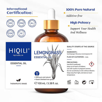 HIQILI Lemongrass Ätherisches Öl, 100% rein natürlich unverdünnt, Premium-Öl - 100 ml