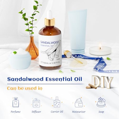 HIQILI Sandelholz Ätherisches Öl – Lang anhaltender Duft für Parfüm, Diffuser, Seifen- & Kerzenherstellung – 100 ml